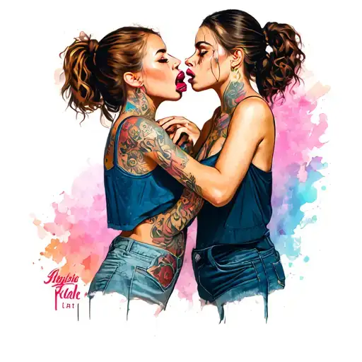 lesbian girls spitting each other tattoo design idea