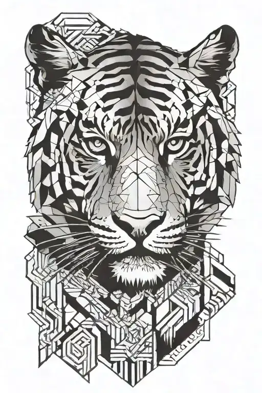 minimalistic and geometric tiger head tattoo design idea