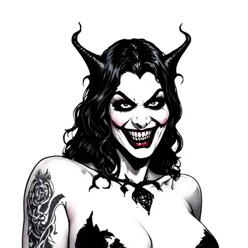 sexy nude vampire, huge boobs, evil smile, tattoo design idea