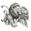 lion and gladiator  tattoo design idea