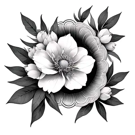 blooming caragana, like karma circle shape tattoo design idea