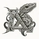 the cool letters k and s are shaped like the bones of a burnt rat's head tattoo design idea