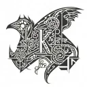 the cool letters k and s are shaped like the bones of a burnt rat's head tattoo design idea