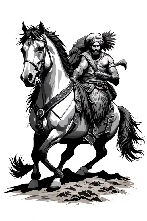 punjabi warrior khalsa in battle horse lion eagle jatt tractor tattoo design idea