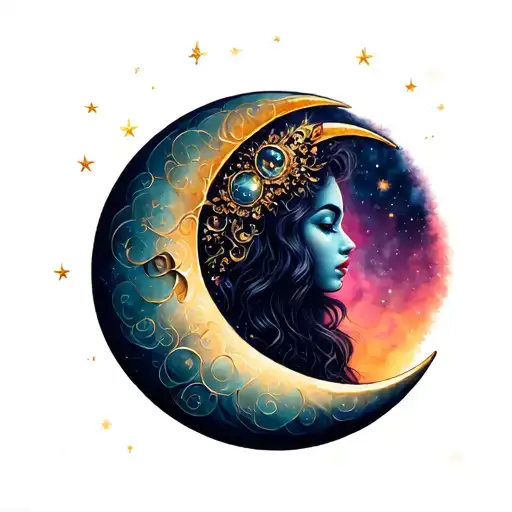lady crescent moon sexy tattoo design idea