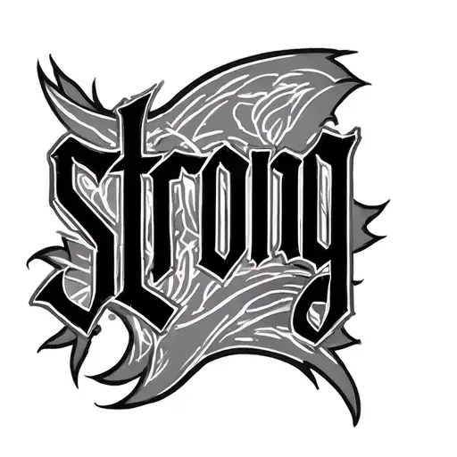 the word "strong" back tattoo going straight across tattoo design idea