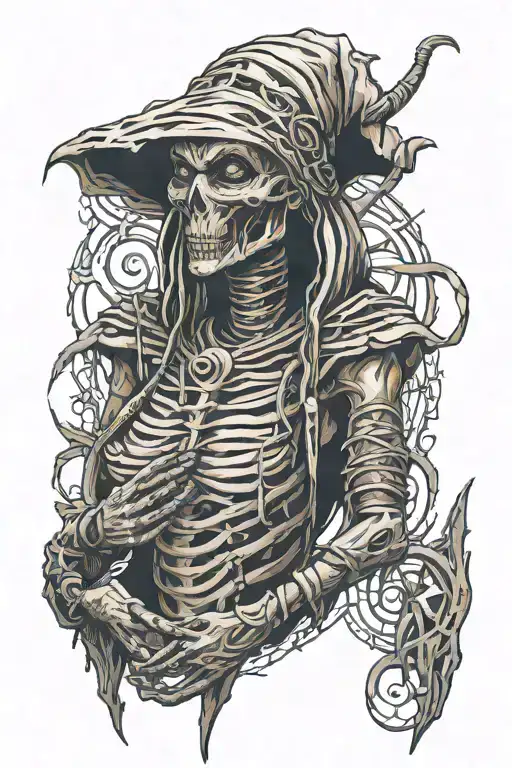 mummy witch runes open your heart tattoo design idea