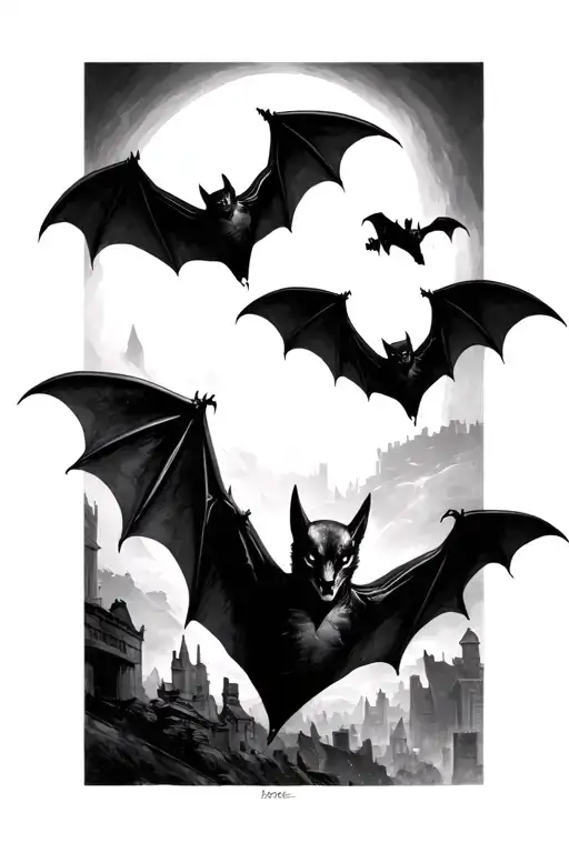 Bats flying away tattoo design idea