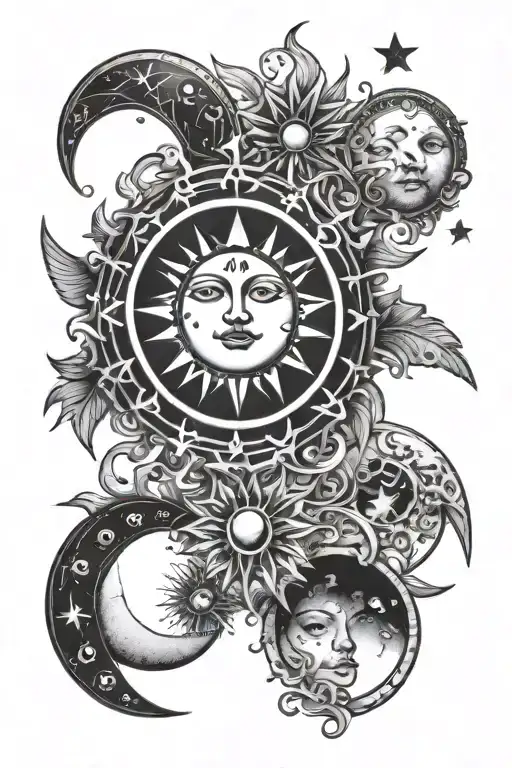 Sun And Moon phases tattoo design idea