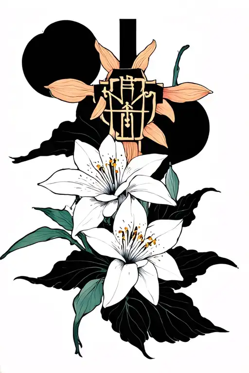 cross and spiderlily tattoo design idea
