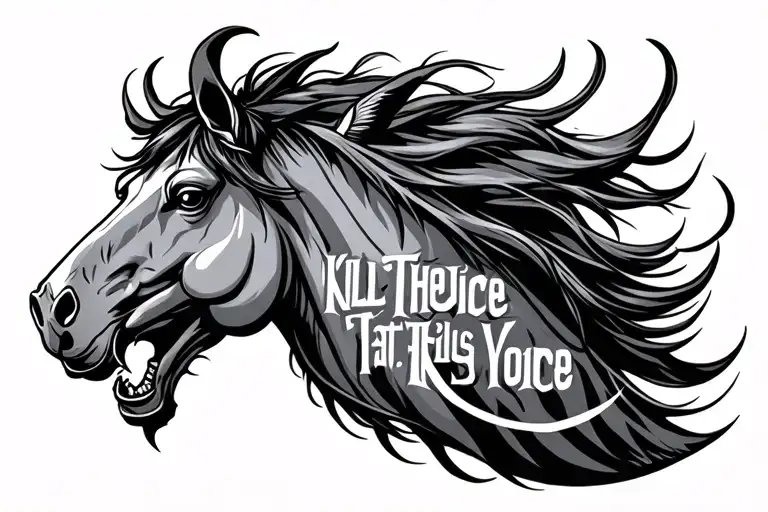 "Kill the voice tat fills your " demonic horse head tattoo design idea