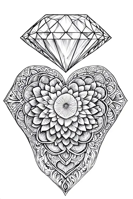 mandala diamond with my late mothers fingerprints in a heart tattoo design idea