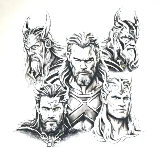 thor y loki y odin angry tattoo design idea