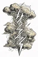 zeus lightning bolt and clouds surrounding tattoo design idea