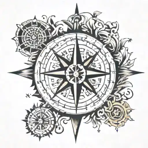 berbere compass mixed with classic compass rose tattoo design idea