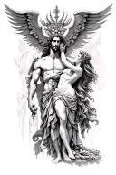 Hades greek god holding persephone greek goddess by throat tattoo design idea