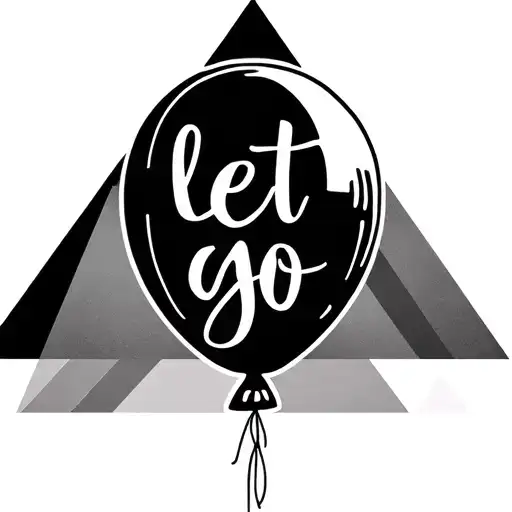 balloon say "let go" written inside triagle geometric backgound background tattoo design idea