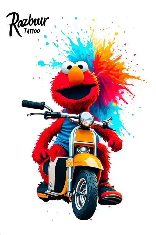 elmo riding a Razor scooter tattoo design idea
