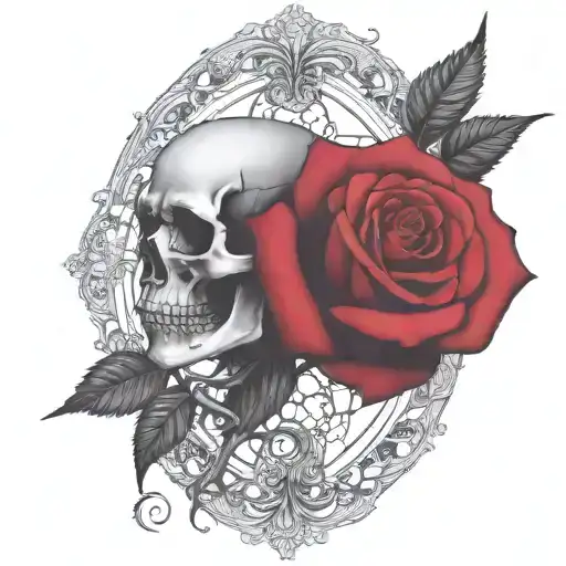 two rose wrapped one black one red circle in background  tattoo design idea
