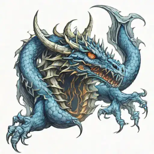 dragon blue fire tattoo design idea