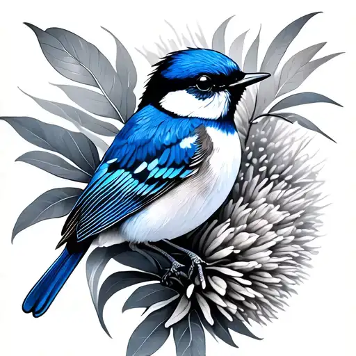 Blue Fairy wren on banksia tattoo design idea