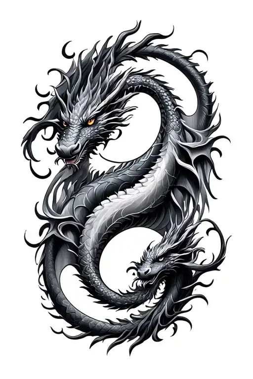 2 dragons yin yang symbol formed tattoo design idea