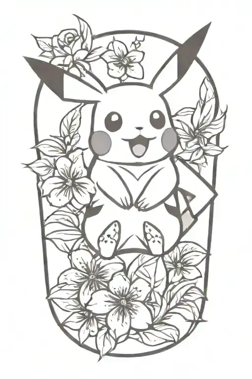 pikachu with  flower tattoo design idea