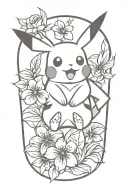 pikachu with  flower tattoo design idea