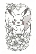 pikachu with  flower tattoo design idea