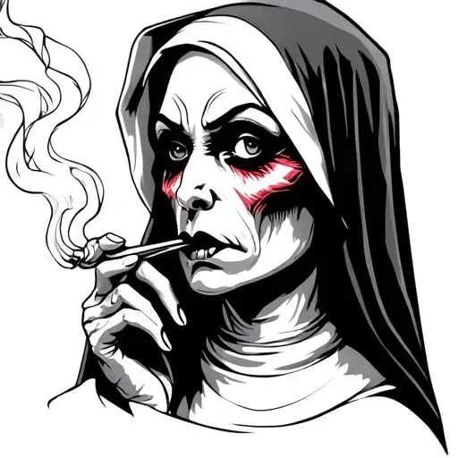 evil nun smoking tattoo design idea