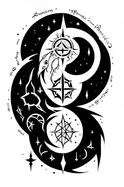 Runes Vikings Symbols and moon cycle tattoo design idea