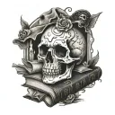 books skull ghost face tattoo design idea