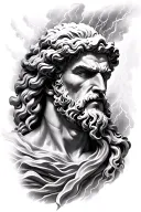 agresive Zeus realistic face with thunder tattoo design idea