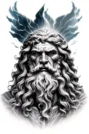 agresive Zeus realistic face with thunder tattoo design idea