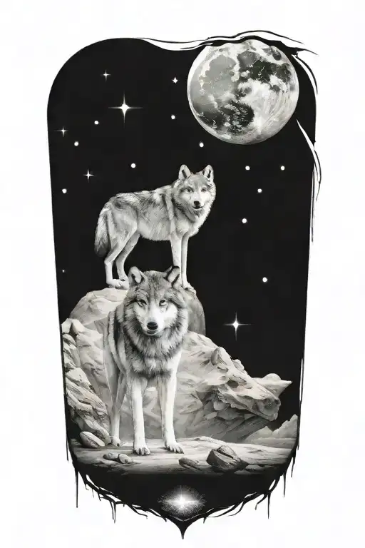 wolf space tattoo design idea