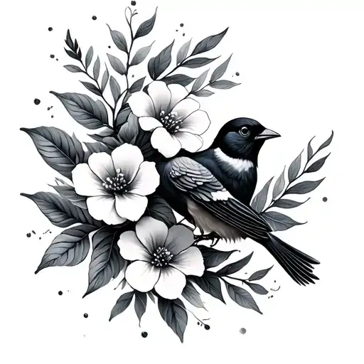flowers with birds or fish tattoo design idea