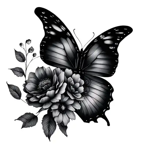 half butterfly half flowers  tattoo design idea
