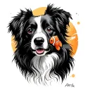 out line of floppy border collie ears with Nemo in face spot tattoo design idea