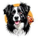 out line of floppy border collie ears with Nemo in face spot tattoo design idea