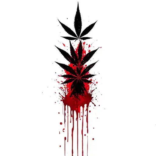 composition,marijuana leaves in the background,dripping blood tattoo design idea