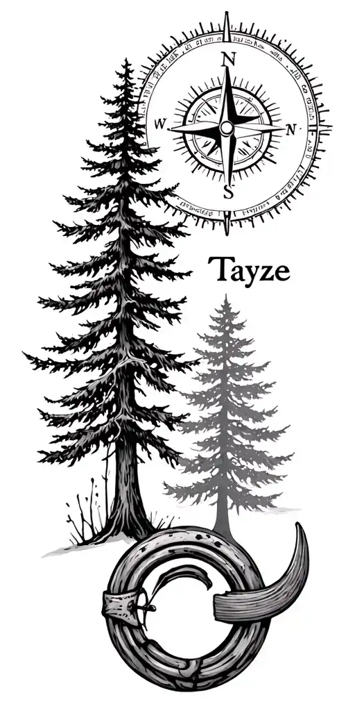 compass, son name Tayze, hockey tick, trees, maple leaf, hunting tattoo design idea