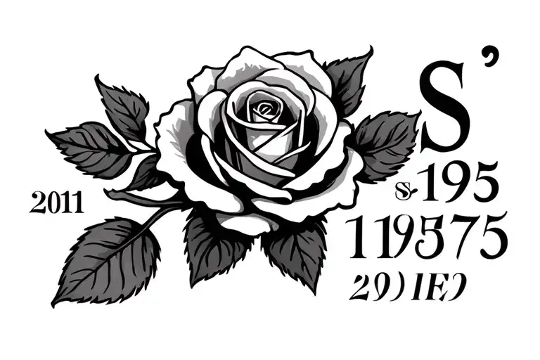 rose, 2 S's and Roman numerals 2011 and 1975 box tattoo design idea