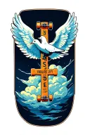 name and date place clouds a cross a skateboard a dove and angel wings  tattoo design idea