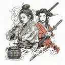 Ash and the Samurai Girl with Soul tattoo design idea