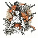 Ash and the Samurai Girl with Soul tattoo design idea