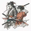 Ash and the Samurai Girl with Soul tattoo design idea