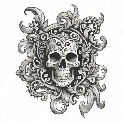 An ornate pattern with cornicello surrounded by trinacria legs as the focal point tattoo design idea