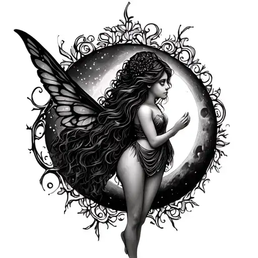 Fairy In Moon tattoo design idea