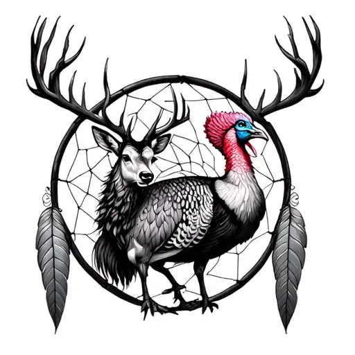 dream catcher deer and turkey tattoo design idea