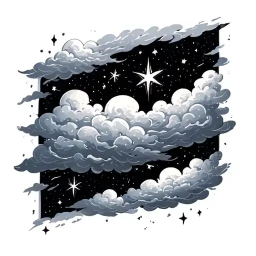 clouds and stars tattoo design idea